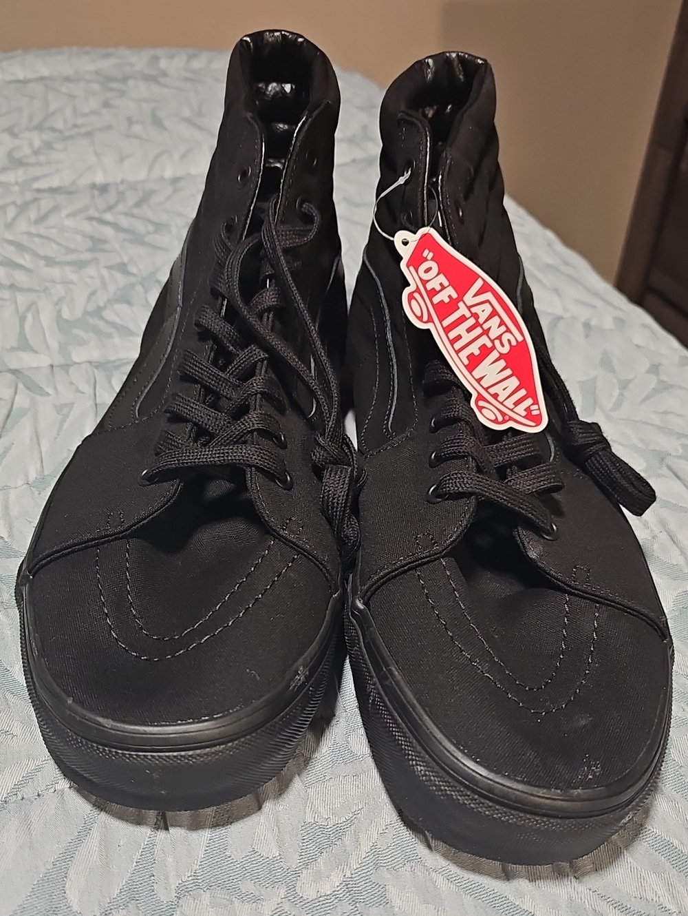 Vans Black High-Top Canvas Sneakers with Red Off The Wall Tag